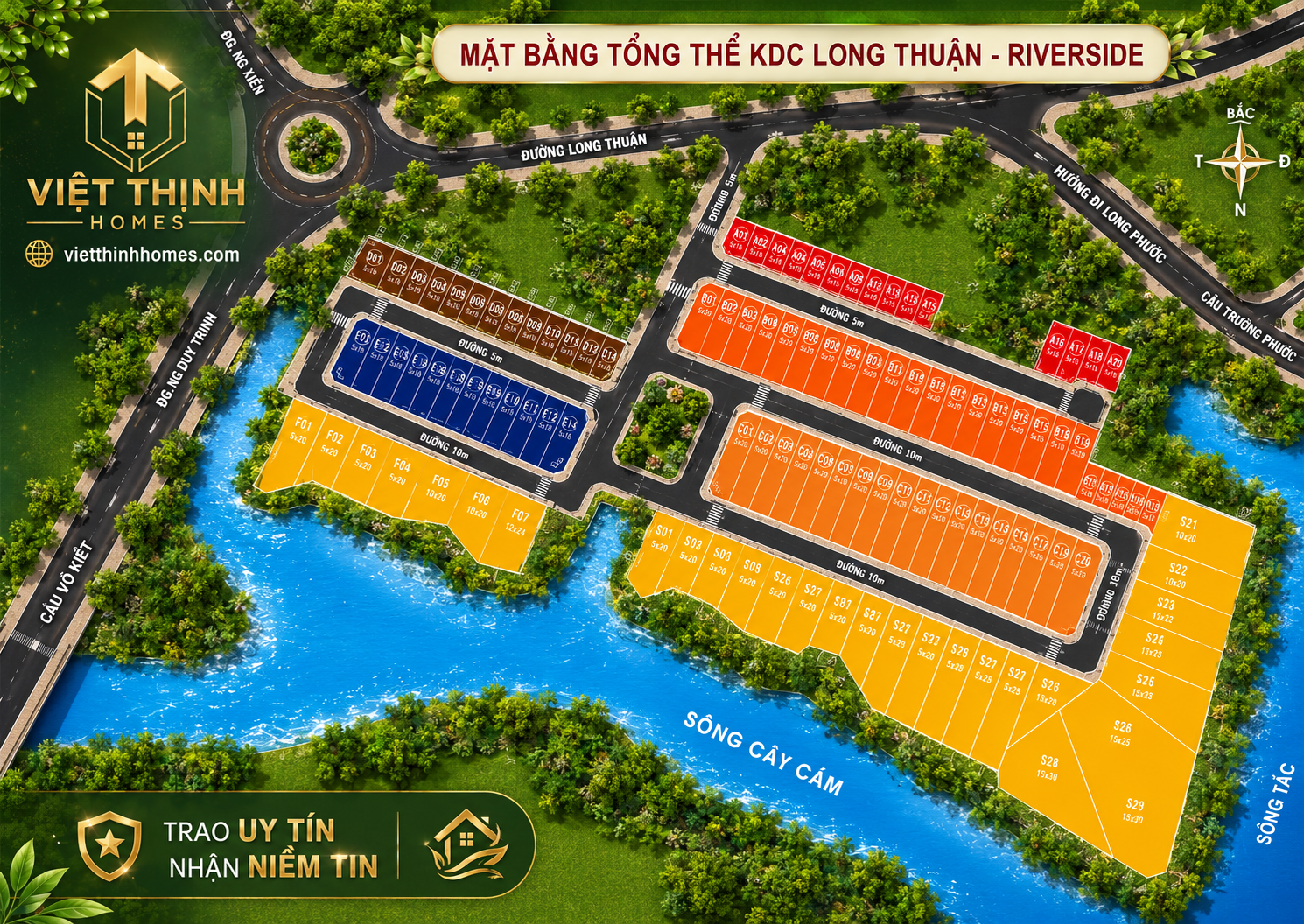 Đất nền dự án Long Thuận Riverside Bán đất Long Thuận Riverside, Long Phước TP.HCM. DT 80,6m², đường nhựa 9m, sổ riêng, xây dựng tự do, gần Vinhomes Grand Park, giá 4,5 tỷ.